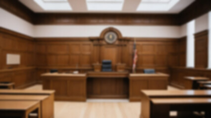 blur courthouse, modern courtroom with wooden table, with proper lighting, interior inside blur, wallpaper, fast.