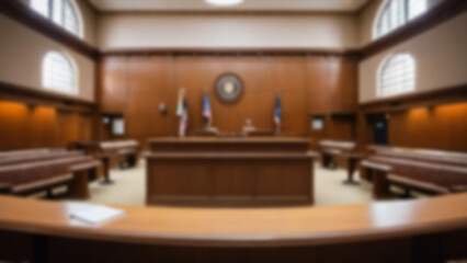 blur courthouse, modern courtroom with wooden table, with proper lighting, interior inside blur, wallpaper, fast.