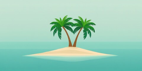 Obraz premium Serene tropical island artwork featuring palm trees and peaceful sea, designed in a minimal vector style ideal for travel, beach escape, and paradise concepts