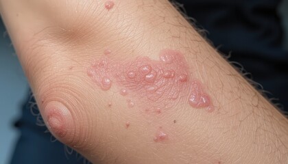 Fototapeta premium Skin condition exhibiting small, raised bumps on the forearm.