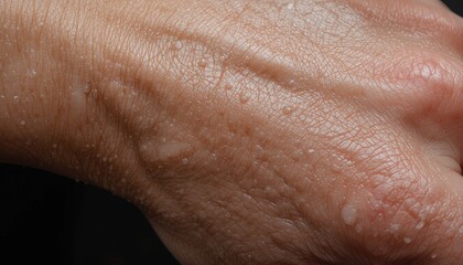 Fototapeta premium Moist, pale skin with numerous small bumps on the wrist.