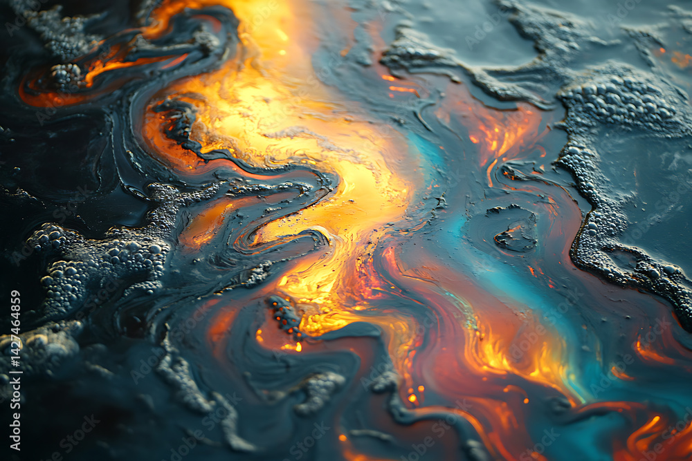 Poster abstract image of swirling colors resembling fire and dark matter, creating a textured and dynamic v