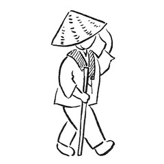 観光/四国徳島県の「お遍路さん」＿手描き線画カットイラスト・モノクロ
