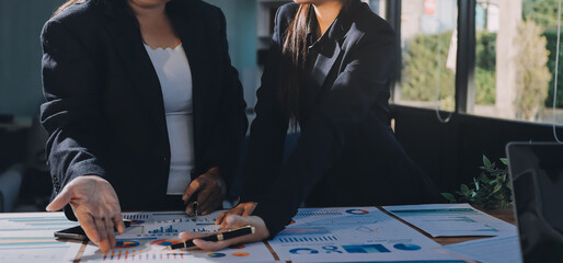 Business analyze,Close up Business people meeting to discuss the situation on the market. Business Financial Concept