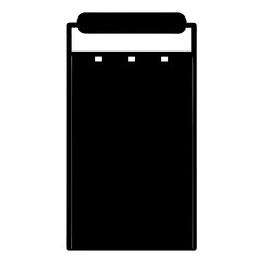 Black and white image of a tablet with a clip holder on top