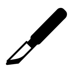 Black silhouette illustration of a surgical scalpel, a medical tool used by doctors