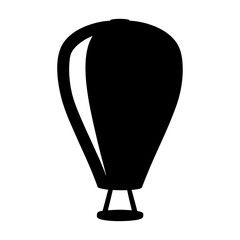 Stylized black and white illustration of a hot air balloon ready for flight