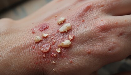 Fototapeta premium Skin inflammation with small, dry, whitish flakes.