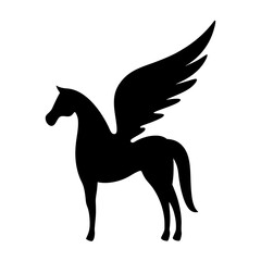 Black silhouette of Pegasus, the winged divine stallion, in a simple style
