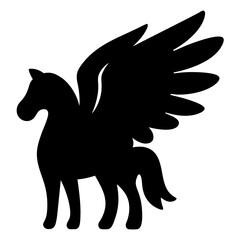 Silhouette of a mythical Pegasus, a winged divine horse, in black color