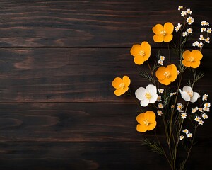 Paper Flowers on Wood Background