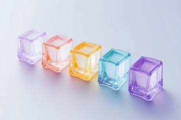 Generation Alpha food menu: a charming isometric of colorful 3D-Printed Ice Cubes food icons on a white background.