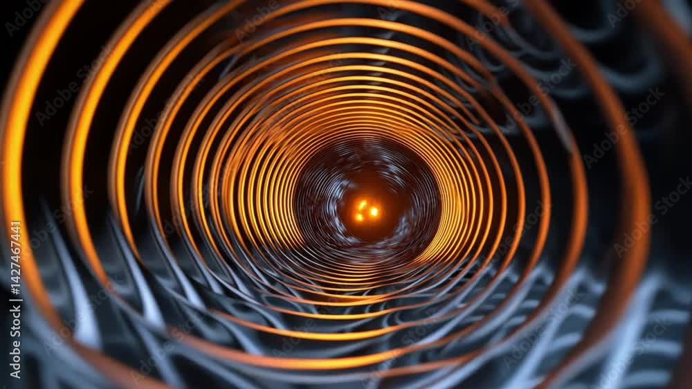 Poster mesmerizing abstract design of glowing orange and black spiral tunnel, showcasing depth and movement