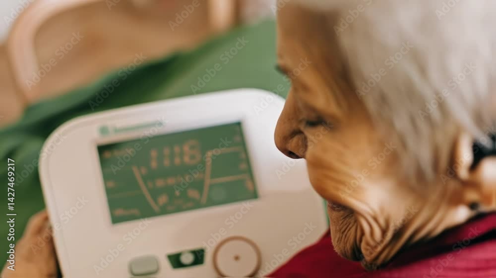 Poster a close view of an elderly persons face showcasing concentration and calmness as they engage with bi