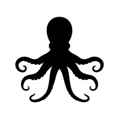 Dramatic black octopus silhouette on a white background eight tentacled creature
