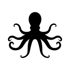 Stylized Black Octopus Silhouette with Curled Tentacles on a White Background