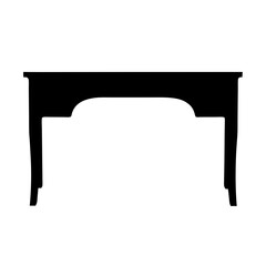 A dark furniture silhouette of a vintage style console table stands out