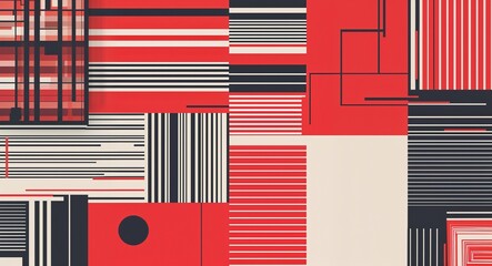 red stripes retro magazine collage abstract pattern art design on plain white background illustration