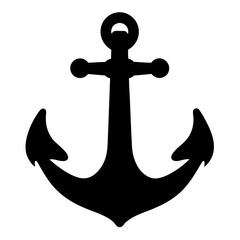 A black anchor silhouette representing nautical themes and maritime symbols on white