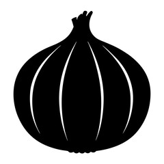 Stylized vector silhouette of an onion showing its layers and stem