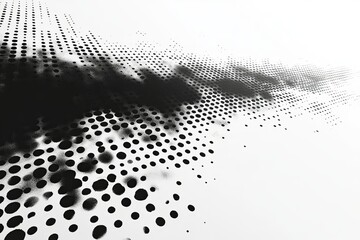 Black ink spot and dots spreading across a white background