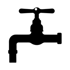 Black silhouette illustration of a traditional water tap, plumbing fixture and valve