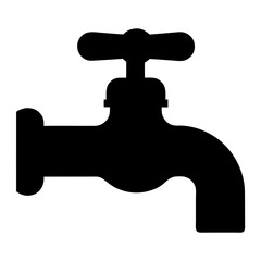 Solid black faucet icon illustration showing plumbing fixture and water control