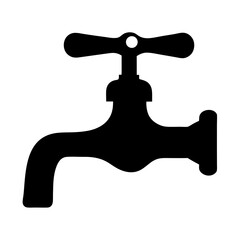 Black Silhouette of a Traditional Water Faucet on a White Background