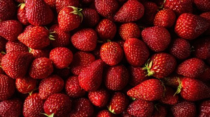 Fresh, vibrant strawberries piled together, showcasing their rich red color and natural texture.