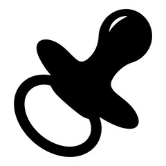 Simple and bold black silhouette of a baby pacifier, dummy, or soother
