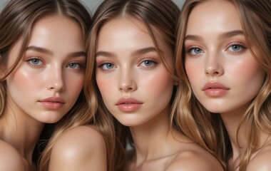 Three Women Posing with Elegant Makeup and Wavy Hair