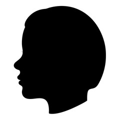 Silhouette of a person's head in profile with short hair style