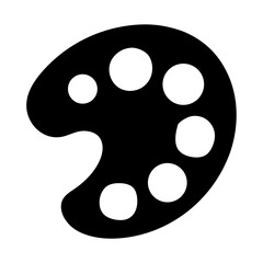 Black and white artist's palette icon with paint well circles design