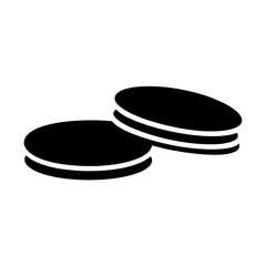 Simple icon of two stacked round cookies with a creamy filling