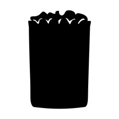 Monochromatic Silhouette of Overflowing Container, Likely Popcorn or Similar Snack