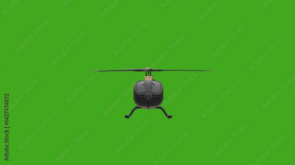 Poster green screen helicopter animation with rotating blades, seamlessly looping,front view, compatibility