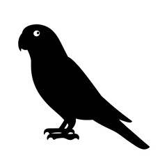 Stylized Black Silhouette of a Standing Parrot, Tropical Avian Vector Graphic