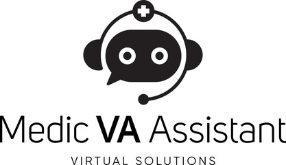 simple black silhouette medical virtual assistant robot icon logo design