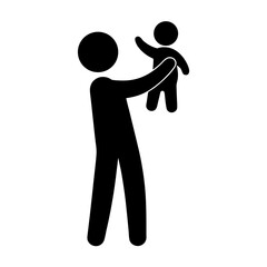 Stylized Black and White Iconography Depicting a Parent Holding a Young Child
