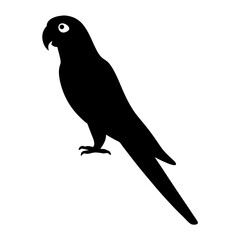 Black silhouette of a parrot perched on a branch against white background