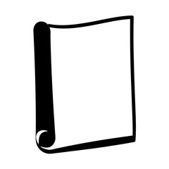 Black and white rendering of an open scroll showing a document