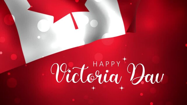 Happy Victoria Day Animated Text with Canadian flag background. Suitable for Canadian holiday themed designs, promotional material, social media posts, and festive decorations.