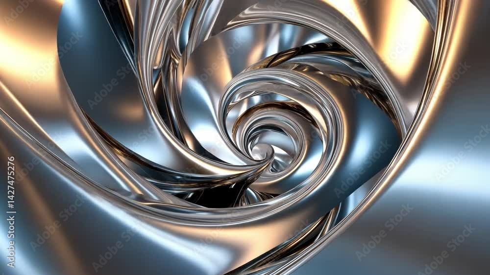Poster dynamic abstract design mesmerizing spiral of shiny metallic surfaces with captivating reflections, 
