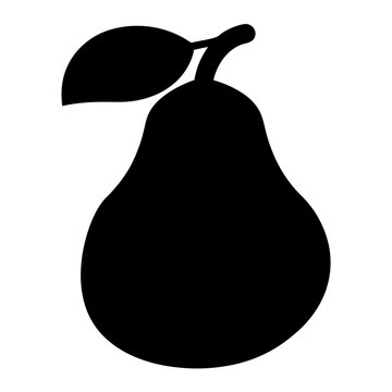 recommend clip art: Simple black silhouette of a pear with stem and leaf vector design