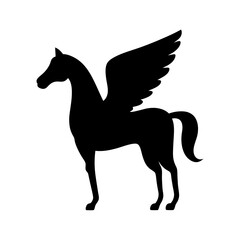 Fototapeta premium Elegant black silhouette of a winged horse mythical pegasus on white background