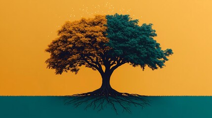 Tree growing upside down its roots spreading into the sky and stars symbolizing innovation and the challenge of redefining traditional perspectives