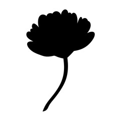 Minimalist Black Silhouette of a Single Flower Stem on White Background