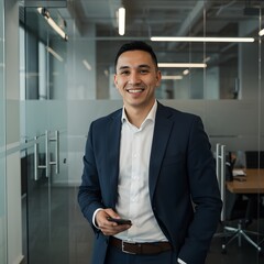 Confident Professional Celebrating Success in Modern Office.