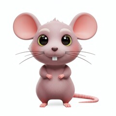 Cartoon Mouse Standing Upright with Big Eyes on White Background