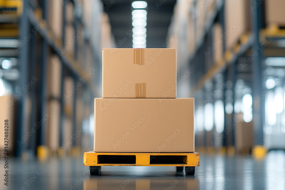 Poster boxes stacked on a pallet in a warehouse. efficient storage and logistics. ready for shipment or inv